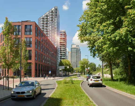 Road with cars and buildings