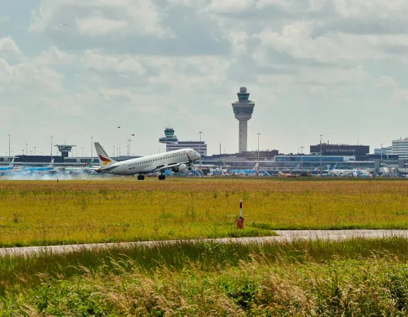 Airplane taxiing at Schiphol Airport