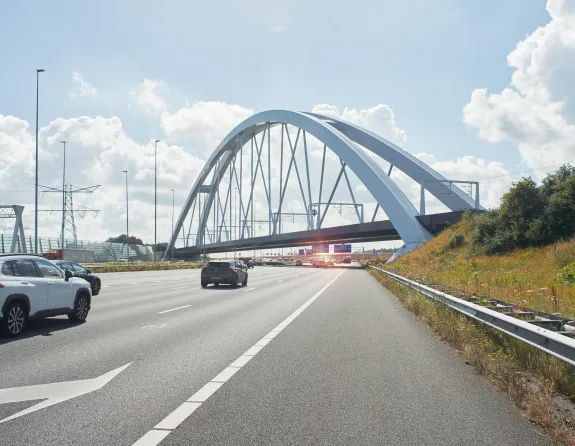 Highway with traffic and a bridge